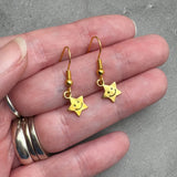 Smiling Star Earrings, Small Gold Tone Star Charms