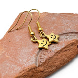 Smiling Star Earrings, Small Gold Tone Star Charms