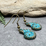 Shell Charm Earrings, Antique Bronze Tone Charm Beads