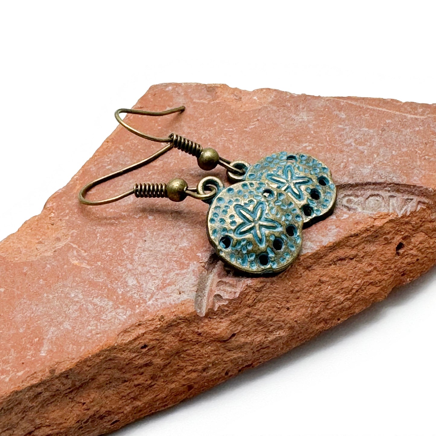 Starfish Charm Earrings, Round Antique Bronze Tone