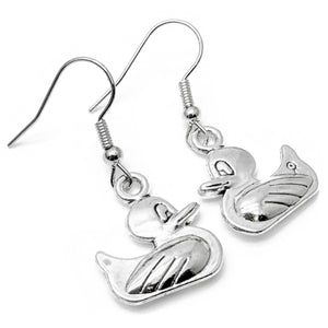 Duck Earrings Silver Plated 3D Bird Charms