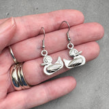 Duck Earrings Silver Plated 3D Bird Charms