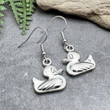 Duck Earrings Silver Plated 3D Bird Charms