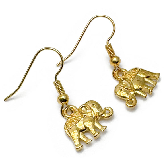 Elephant Charm Earrings, Ornate Gold Plated Charms