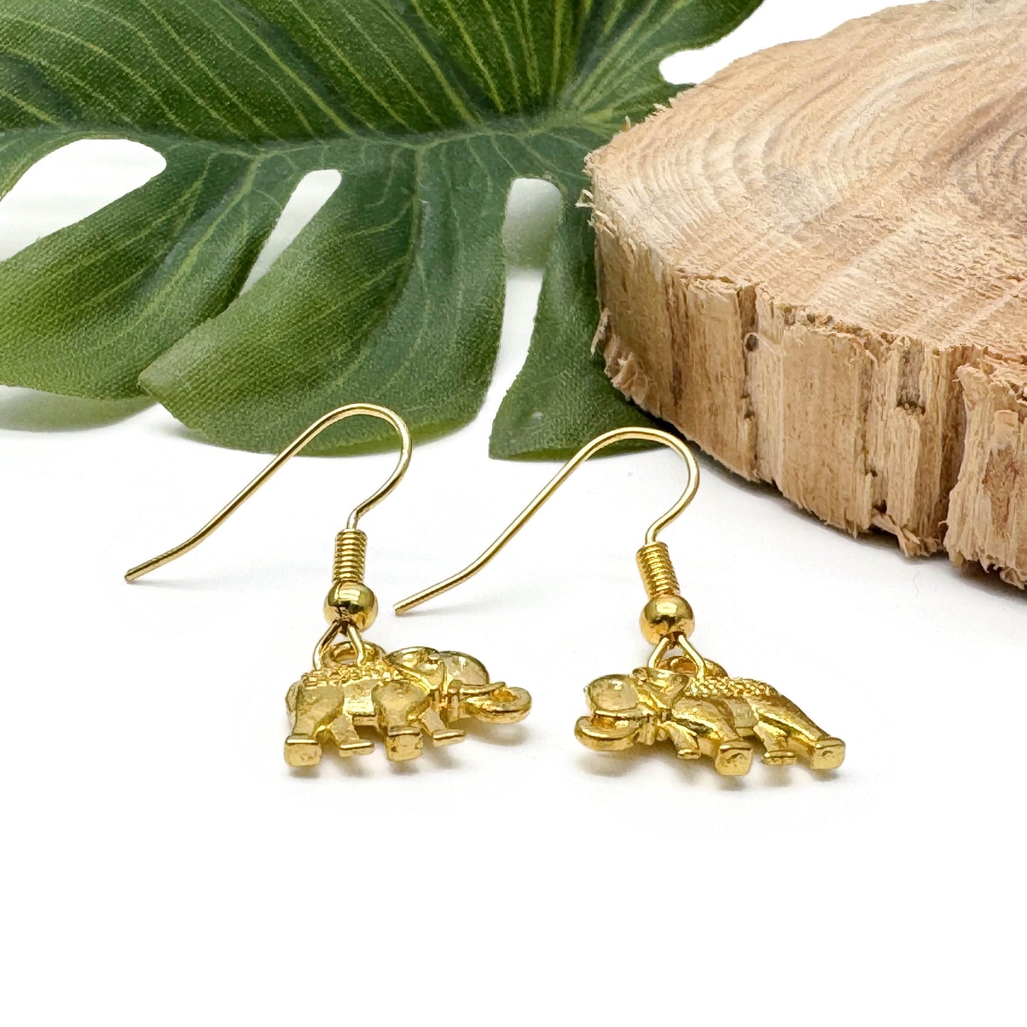 Elephant Charm Earrings, Ornate Gold Plated Charms