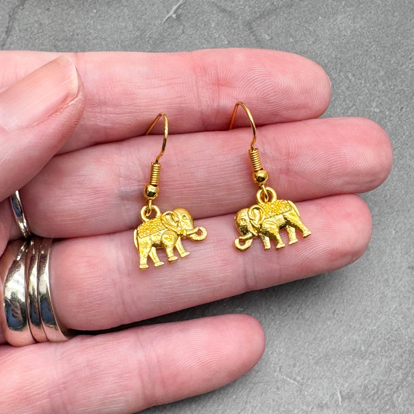 Elephant Charm Earrings, Ornate Gold Plated Charms