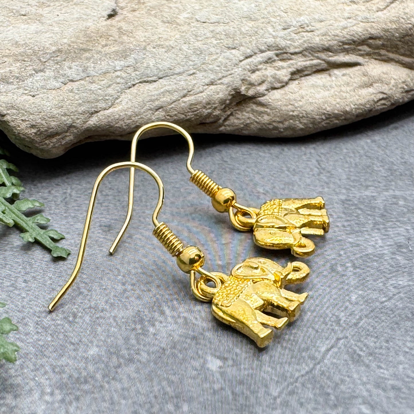 Elephant Charm Earrings, Ornate Gold Plated Charms