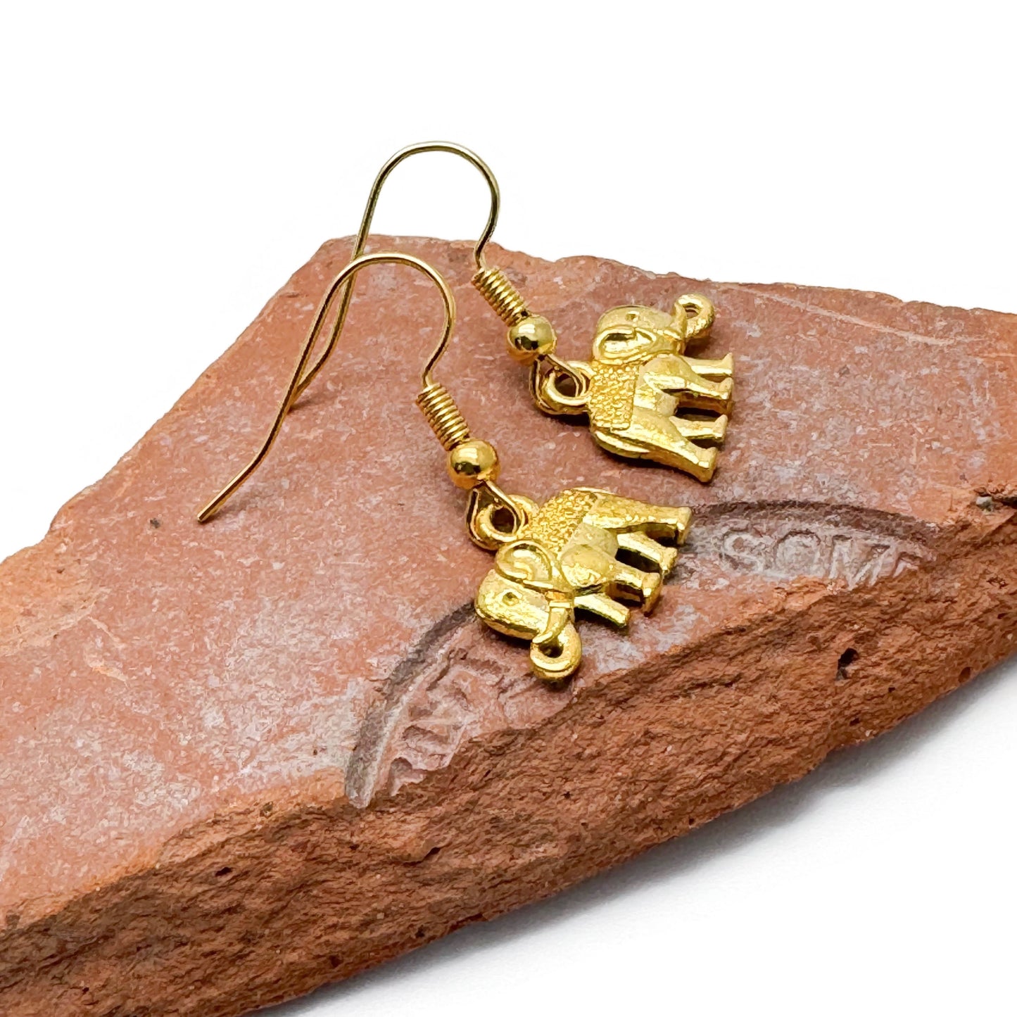 Elephant Charm Earrings, Ornate Gold Plated Charms