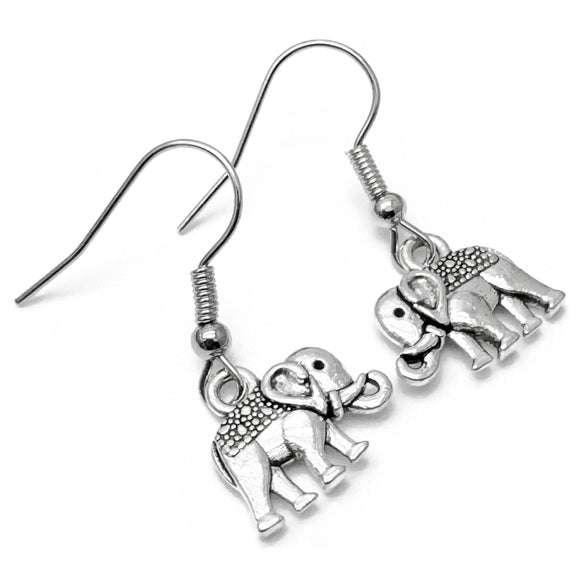 Elephant Charm Earrings, Ornate Tibetan Silver Tone Charms