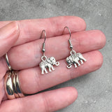 Elephant Charm Earrings, Ornate Tibetan Silver Tone Charms