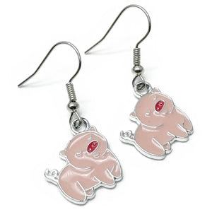 Pig Charm Earrings, Pink Enamel Animal Beads