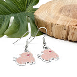 Pig Charm Earrings, Pink Enamel Animal Beads