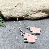 Pig Charm Earrings, Pink Enamel Animal Beads