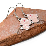 Pig Charm Earrings, Pink Enamel Animal Beads