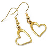 Heart Charm Earrings, Hollow Gold Plated Heart Shaped Charms