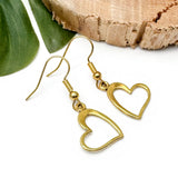 Heart Charm Earrings, Hollow Gold Plated Heart Shaped Charms