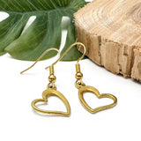 Heart Charm Earrings, Hollow Gold Plated Heart Shaped Charms