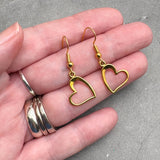 Heart Charm Earrings, Hollow Gold Plated Heart Shaped Charms