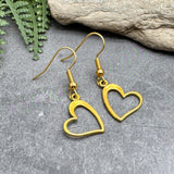 Heart Charm Earrings, Hollow Gold Plated Heart Shaped Charms