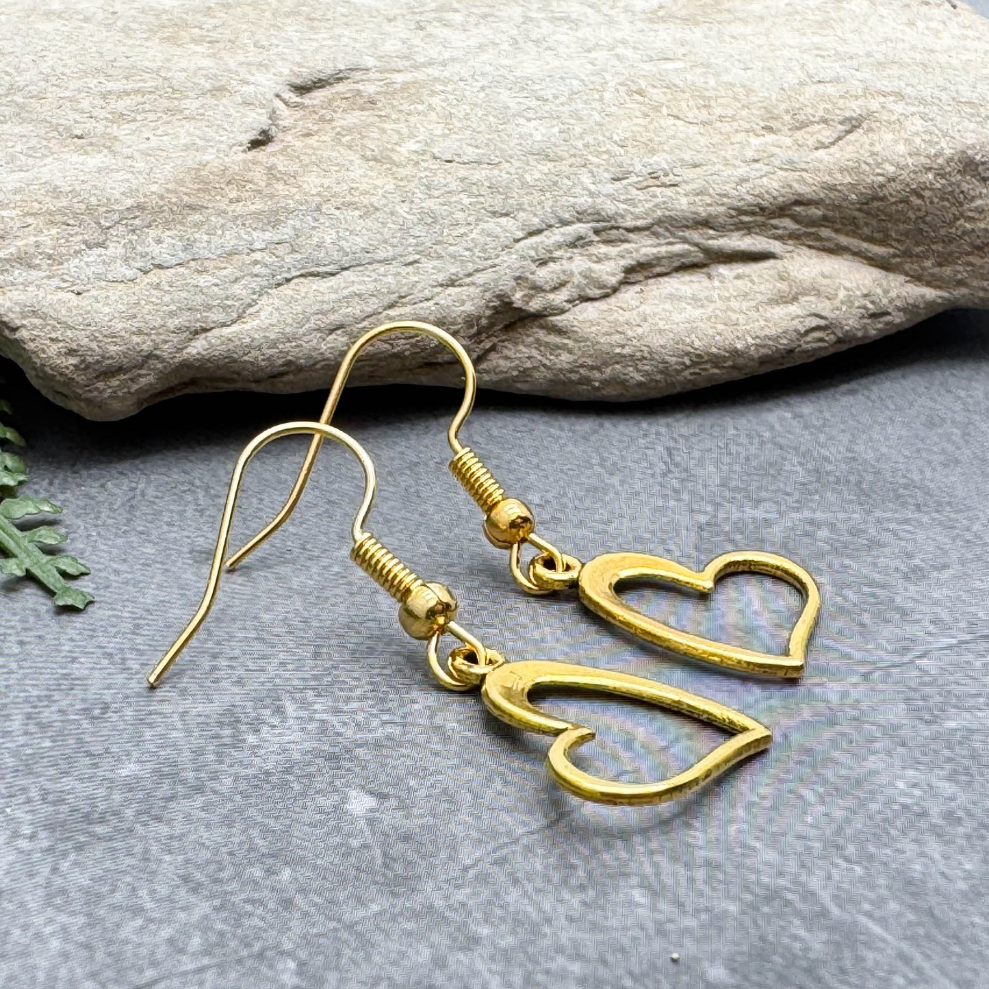 Heart Charm Earrings, Hollow Gold Plated Heart Shaped Charms