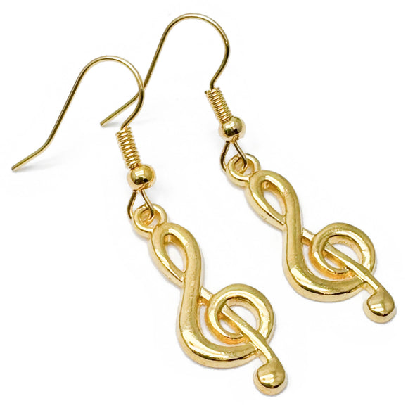 Treble Clef Earrings, Gold Plated Music Charm Beads