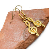 Treble Clef Earrings, Gold Plated Music Charm Beads