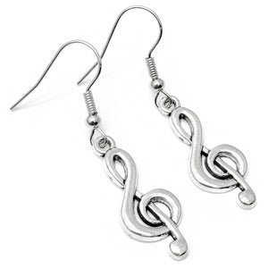 Treble Clef Earrings, Silver Plated Music Charm Beads