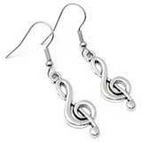 Treble Clef Earrings, Silver Plated Music Charm Beads