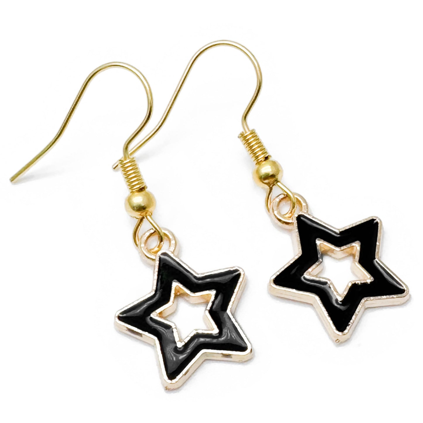 Black Star Earrings, Cute Hollow Enamel Charms