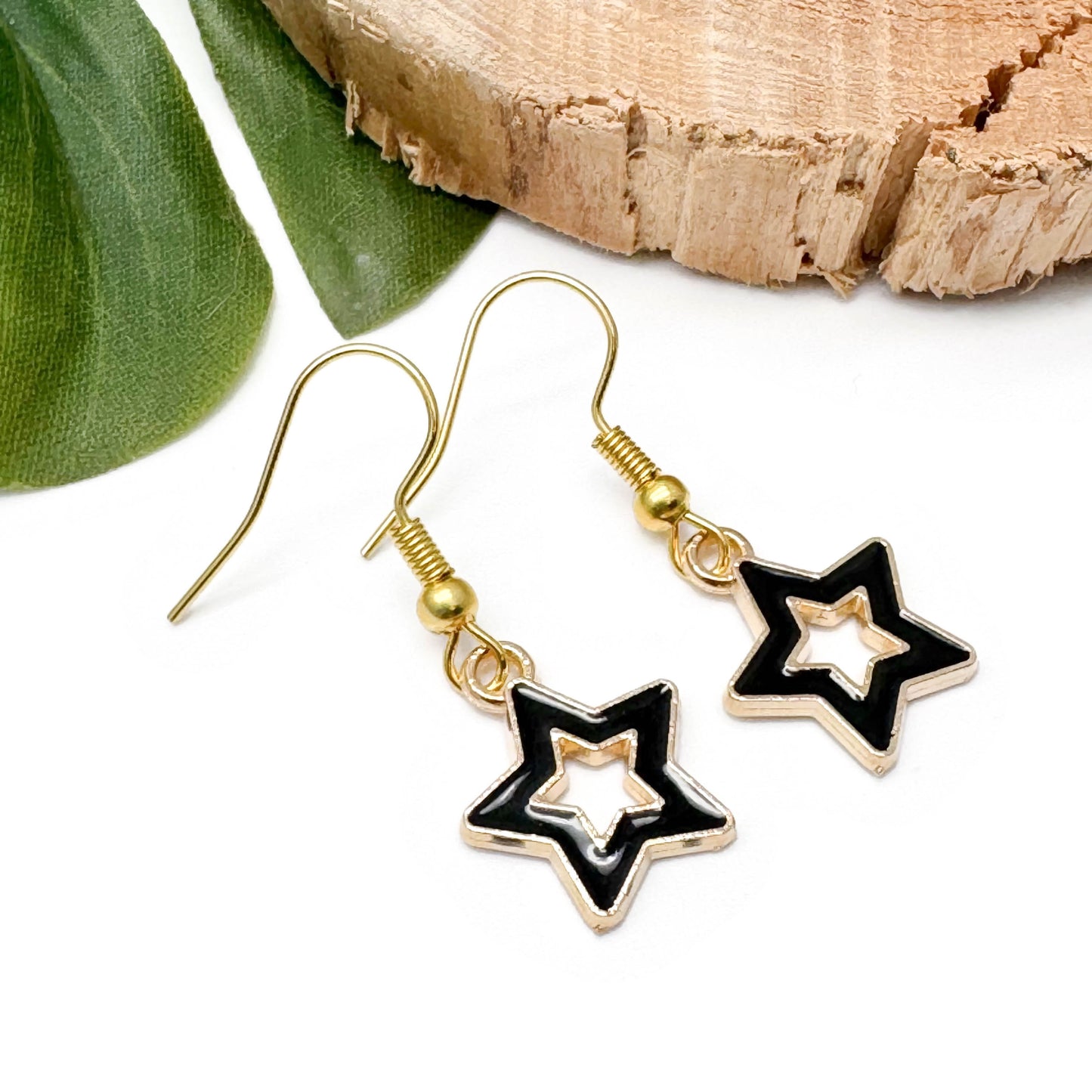 Black Star Earrings, Cute Hollow Enamel Charms