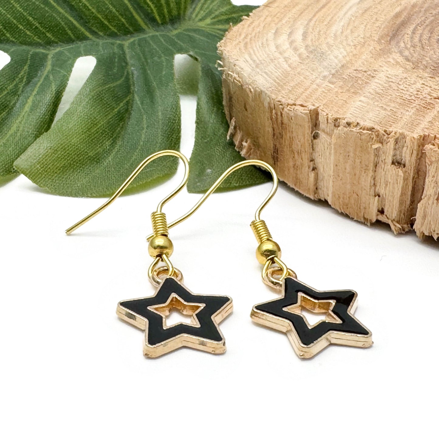 Black Star Earrings, Cute Hollow Enamel Charms