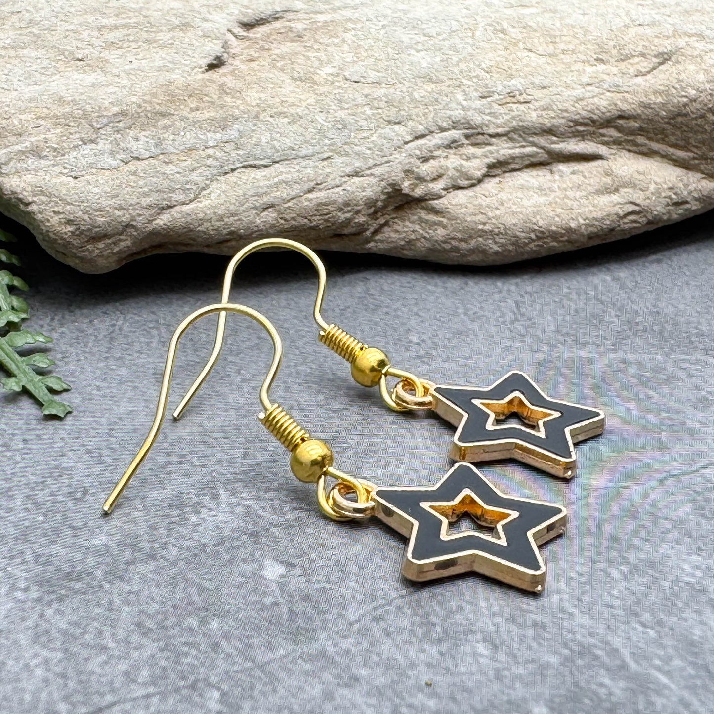 Black Star Earrings, Cute Hollow Enamel Charms