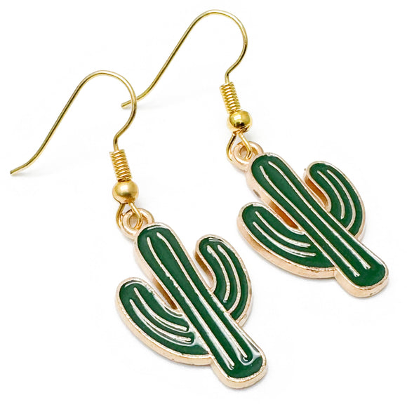 Cactus Charm Earrings, Green Enamel Charm Beads