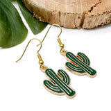 Cactus Charm Earrings, Green Enamel Charm Beads