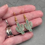 Cactus Charm Earrings, Green Enamel Charm Beads