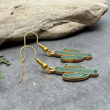 Cactus Charm Earrings, Green Enamel Charm Beads