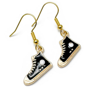 Trainer Charm Earrings, Black and White Enamel Shoe Charm Beads