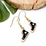 Trainer Charm Earrings, Black and White Enamel Shoe Charm Beads