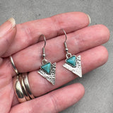 Turquoise Triangle Earrings, Tibetan Silver Charms with Blue Resin