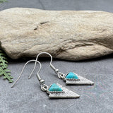 Turquoise Triangle Earrings, Tibetan Silver Charms with Blue Resin