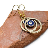 Evil Eye Earrings, Gold Plated Circle and Blue Enamel Symbol