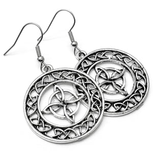 Large Celtic Knot Earrings, Round Tibetan Silver Irish Style Charms