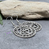 Large Celtic Knot Earrings, Round Tibetan Silver Irish Style Charms