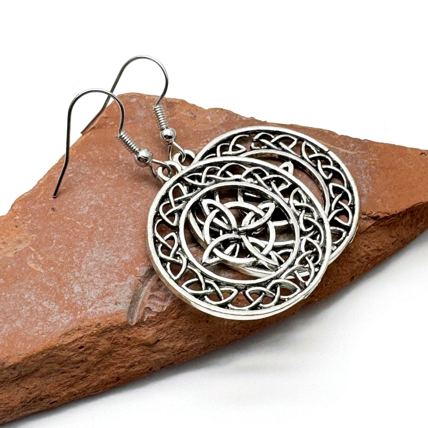 Large Celtic Knot Earrings, Round Tibetan Silver Irish Style Charms