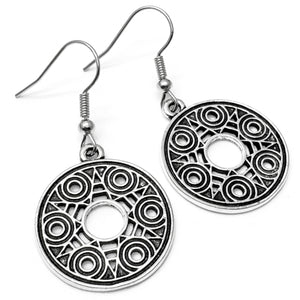 Celtic Style Earrings, Round Antique Silver Tone Irish Charms