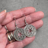 Celtic Style Earrings, Round Antique Silver Tone Irish Charms