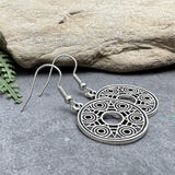 Celtic Style Earrings, Round Antique Silver Tone Irish Charms