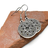 Celtic Style Earrings, Round Antique Silver Tone Irish Charms