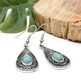 Turquoise Tear Drop Earrings, Tibetan Silver with Blue Resin