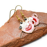 Cat Earrings, Cute Kitty in a Pink Heart Cup, Enamel Charms